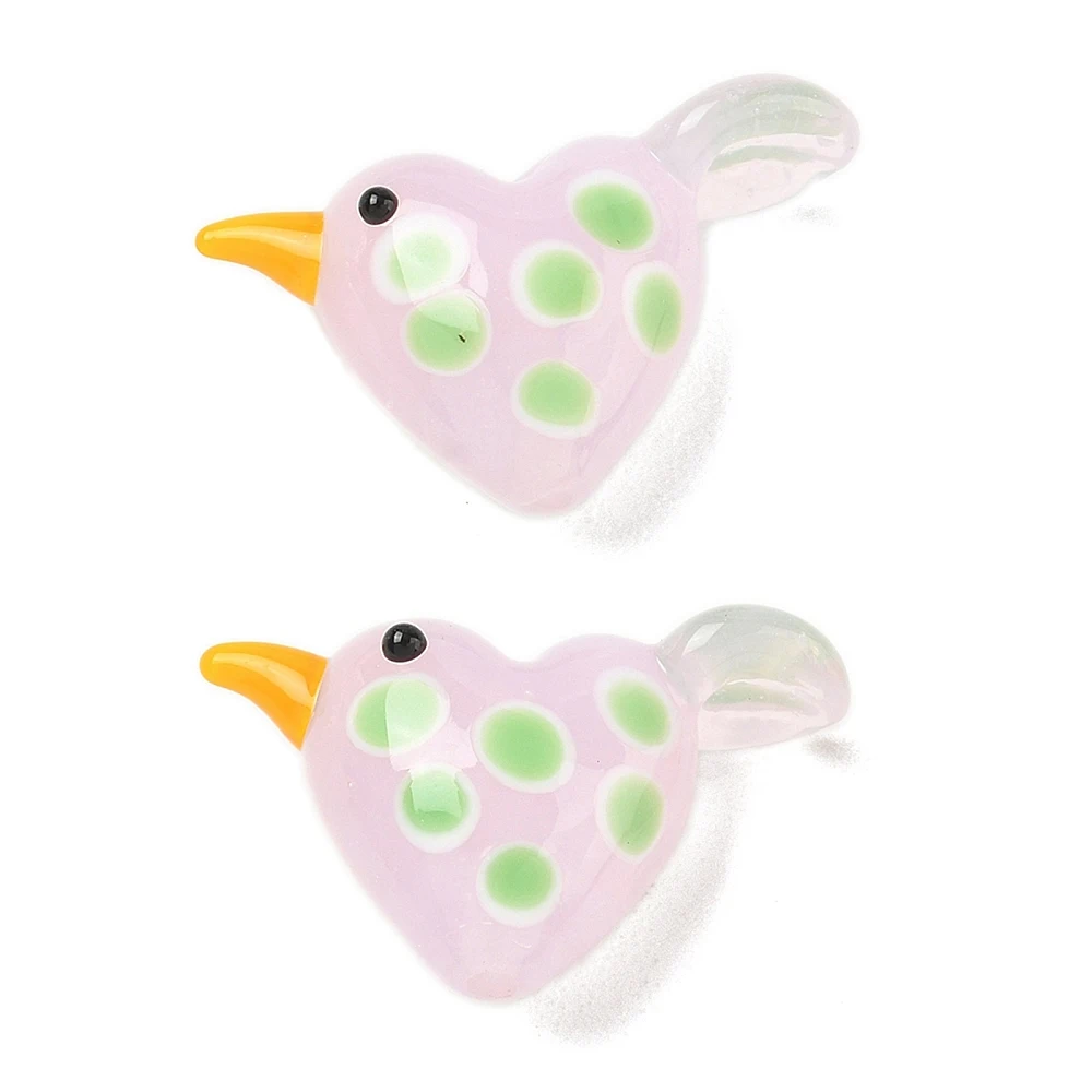 

10pcs Handmade Lampwork Glass Heart Bird Beads Pink Polka Dot Animal Focal Beads for Jewelry Making DIY Bracelet Necklace Decor