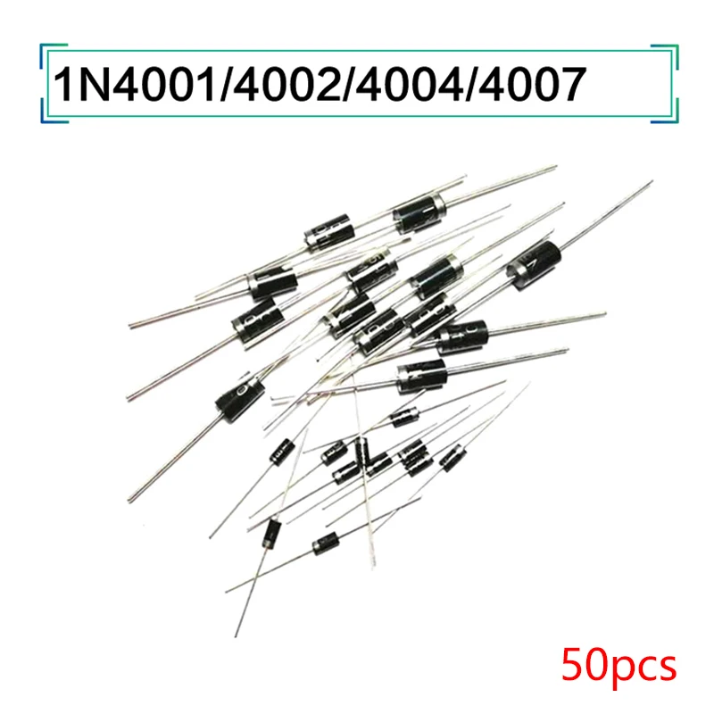 50Pcs Completely New Schottky Rectifier Diodes 1N4001 1N4002 1N4004 1N4007 Direct Insertion Rectifier Diodes DO-41 1A 50V-1000V