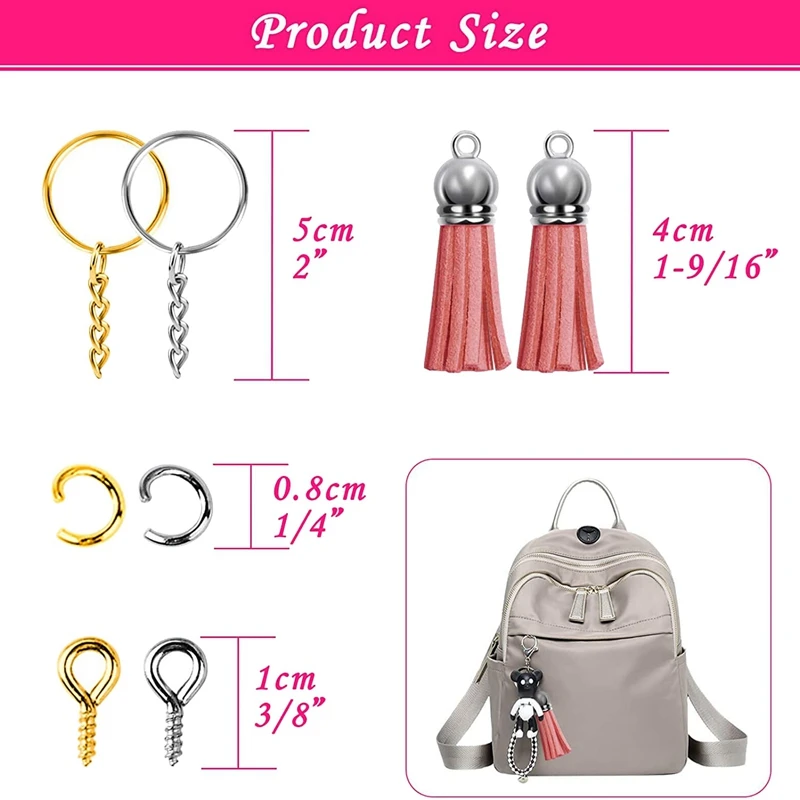 240Pcs Keychain Rings For Craft With Tassels,Extender Chain,Jump Rings And Eye Pins,For Keychain Making Supplies