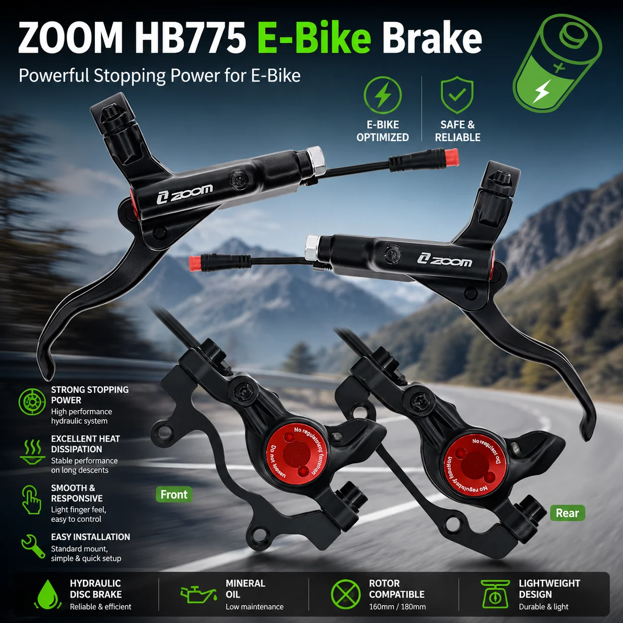 Zoom Lighting Kit - ZOOM E-BIKE 油圧ディスクブレーキセット HB-775E 電動スクーター折りたたみMTBバイク用 パワーオフEブレーキ