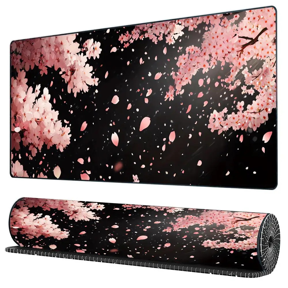 

Японский розовый коврик для мыши с сакурой, черно-белый, XXL, для игр и офиса, большой настольный коврик, коврик с рисунком Тории, для ноутбука, геймерский, настольный коврик-подушка