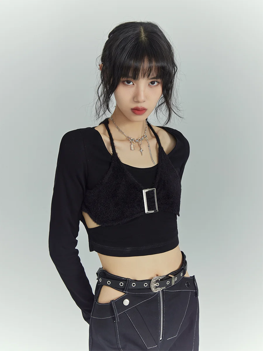Original Black Cool Hollow out Long Sleeve Slim Fit Knitted Top Women's Base Layer Shirt Garden Lost Style Commute Simple Design