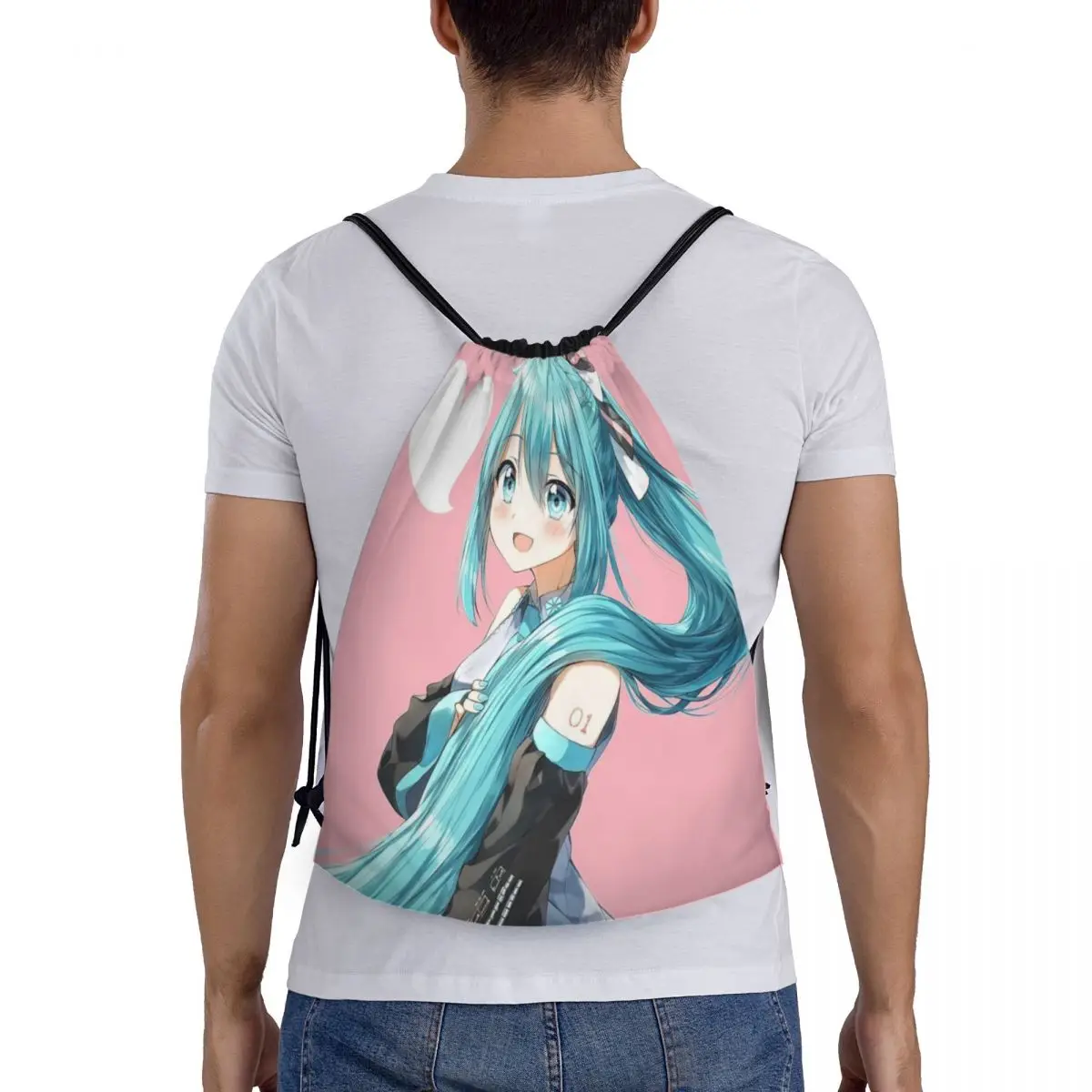 Hatsune Miku Drawstring Back Pack Bag Travel Storage Package Teenagers Beach Tote Bag School Sport Shoe Bag Portable