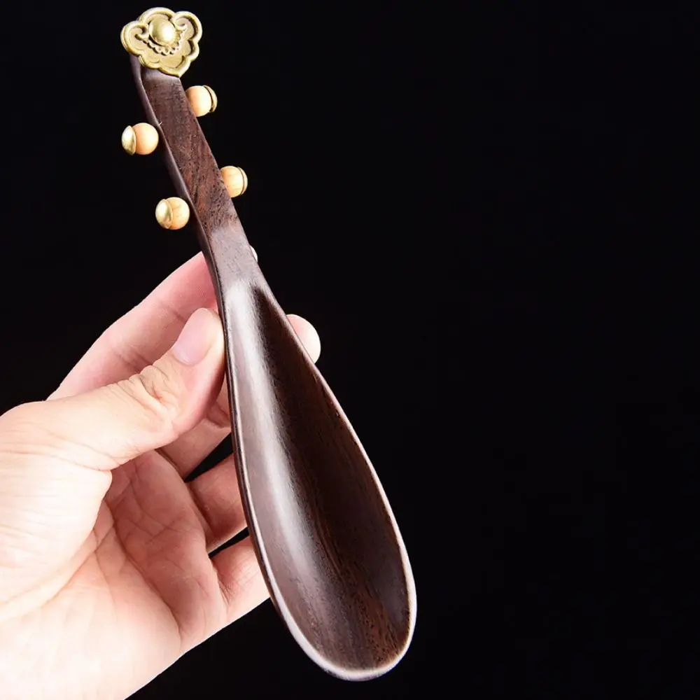 Portable Ebony Lute Shape Tea Spoon Black Antiseptic Pipa Tea Shovel Retro Style Tea Scoop Gift