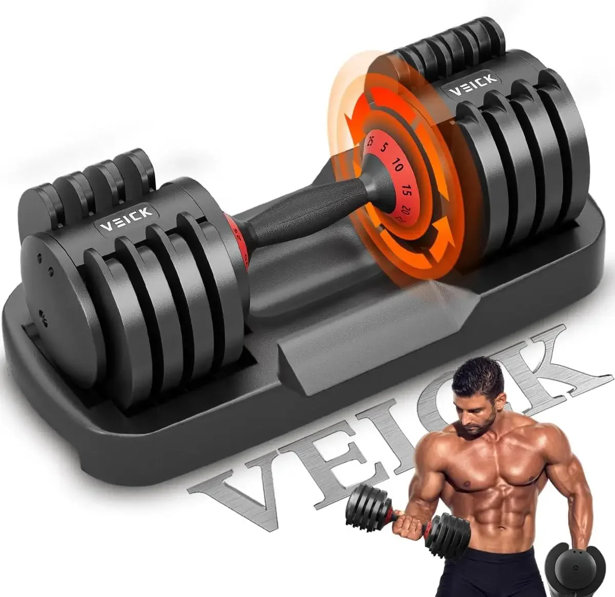 Single 25LB Adjustable Dumbbell 5 in 1 Weight Set Quick Change Anti Slip Handle for Home Gym Full Body Workout Strength Training