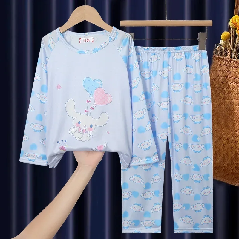 Sanrio hello kitty girls pajamas pants kuromi spring fall children nightgown long sleeve cartoon baby boy home clothes sleepwear
