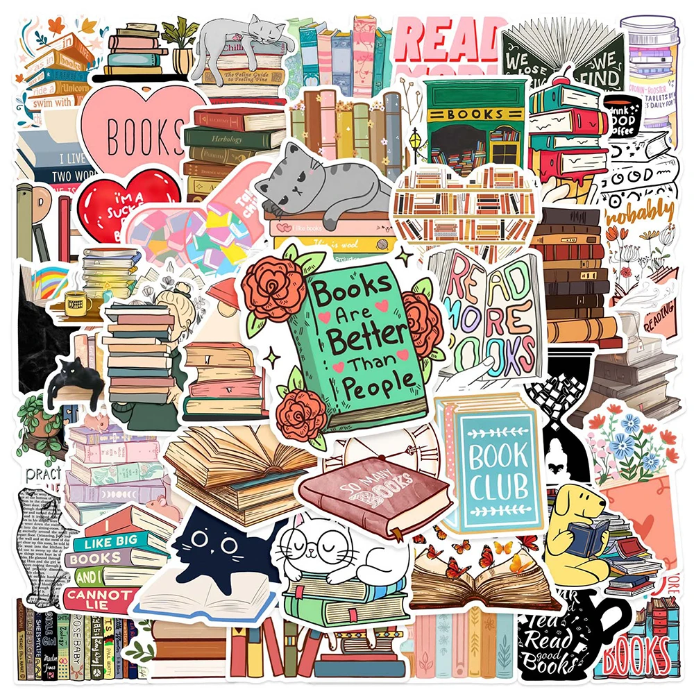 10/30/50pcs Reading Books Graffiti Stickers Decorative Stationery Scrapbooking Diary Waterproof Cartoon Sticker Packs DIY Toys