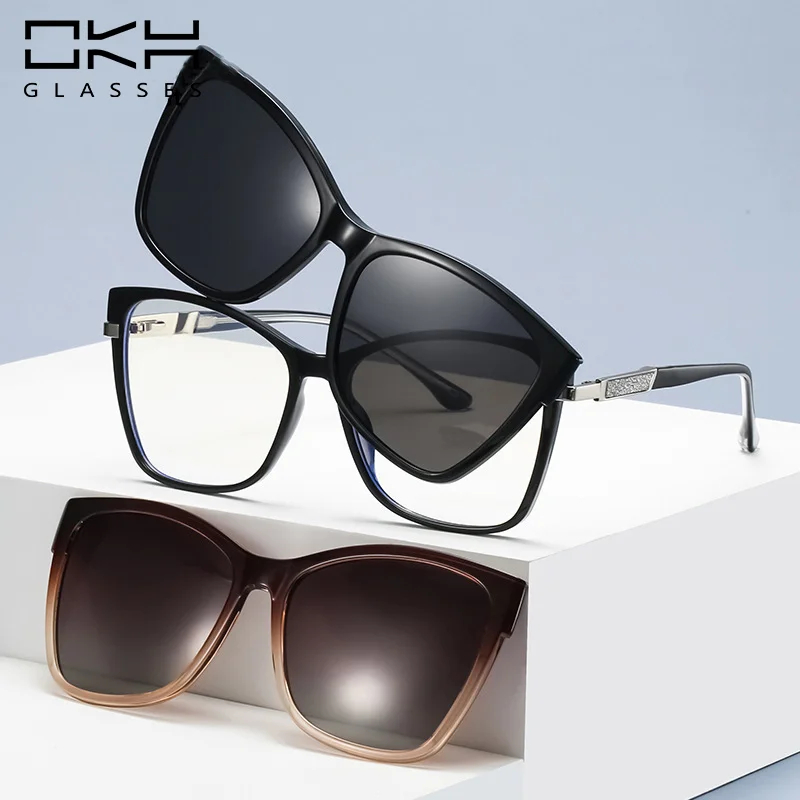 OKH Fashion TR90 Magnetic Clip-on Polarized Sunglasses Women Customizable Myopia Sunglasses Prescription Reading Glasses for Men