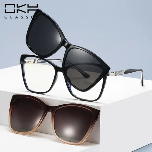 Imagen 1 del producto OKH Fashion TR90 gafas de sol polarizadas con Clip magnético para mujer, gafas de sol personalizables para miopía, gafas de lectura graduadas para hombres