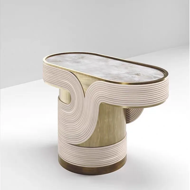 

Italian light luxury special-shaped marble edge few high-end designer bedroom home high-end small apartment corner few