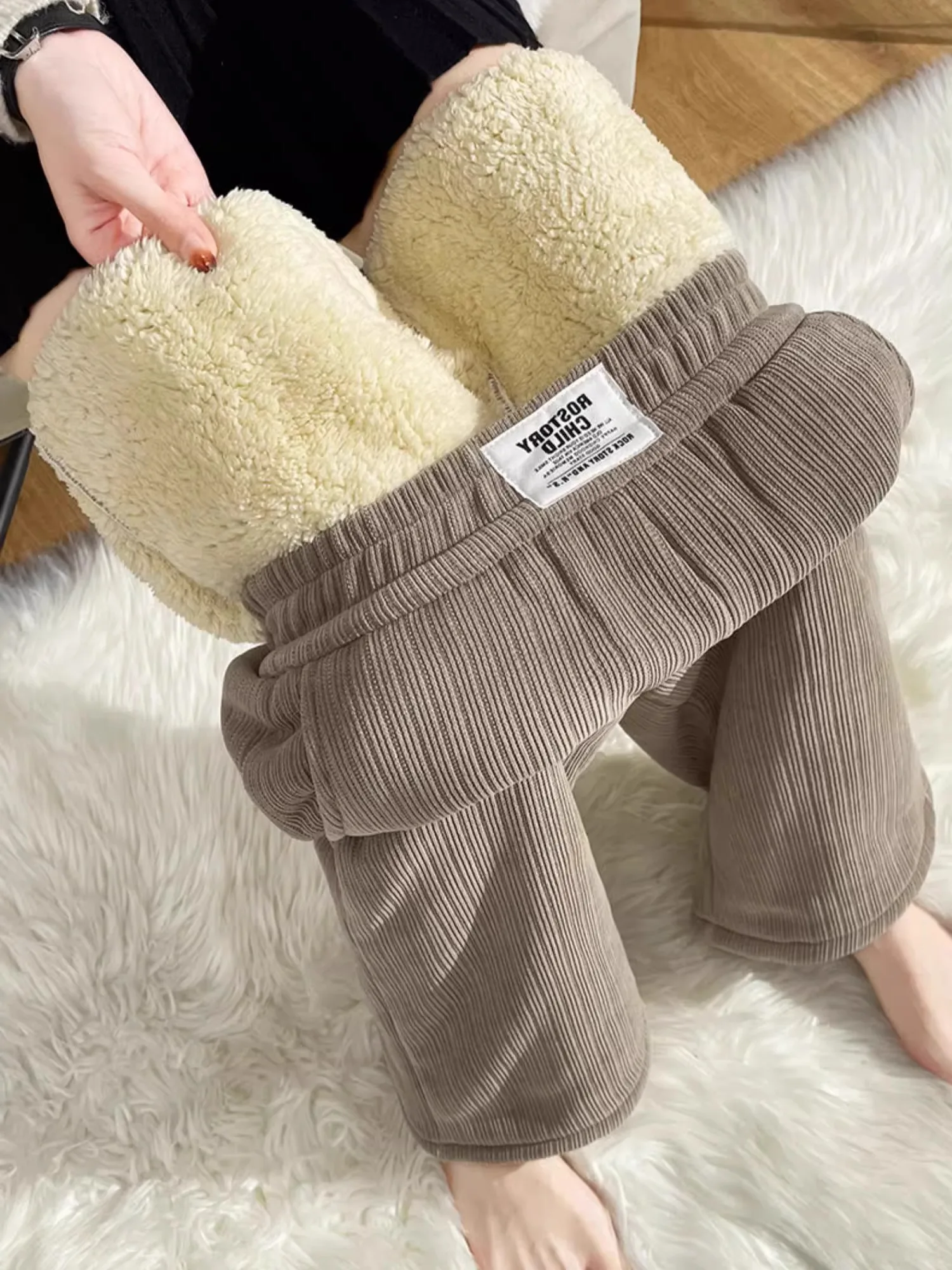 

Женские широкие брюки из вельвета с высокой талией, утепленные флисом, новые осенне-зимние модели