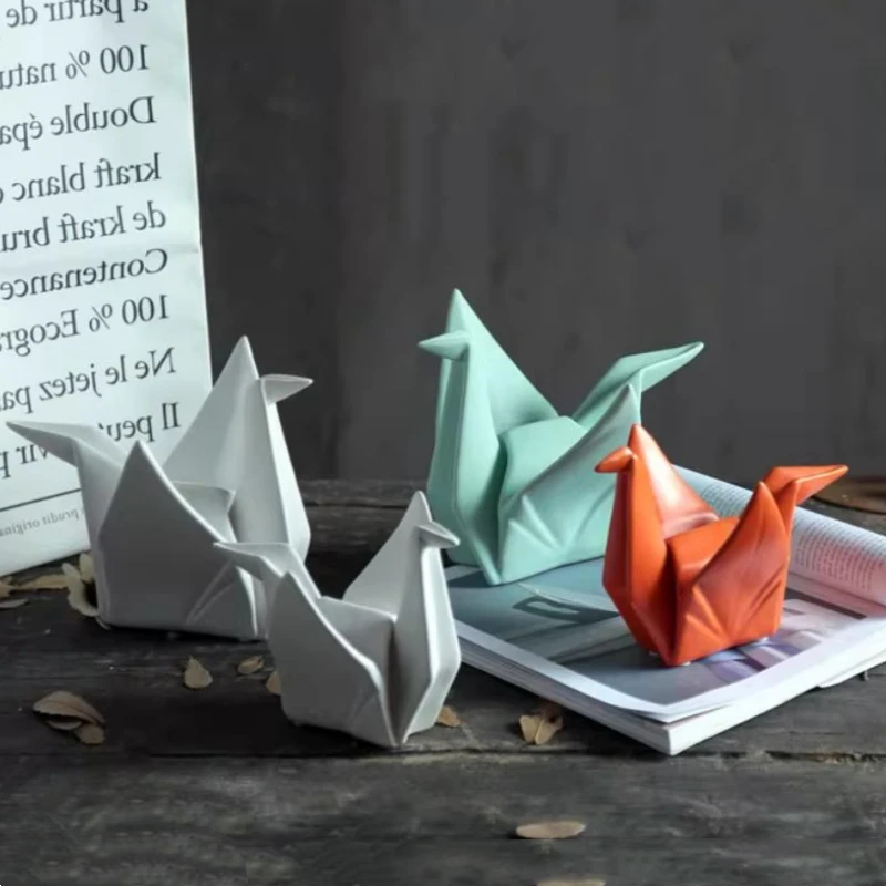 Creative Paper Cranes Ceramic Handicrafts Geometric Origami Sculptures Bird Swan Decorative Figurines Home Decoration