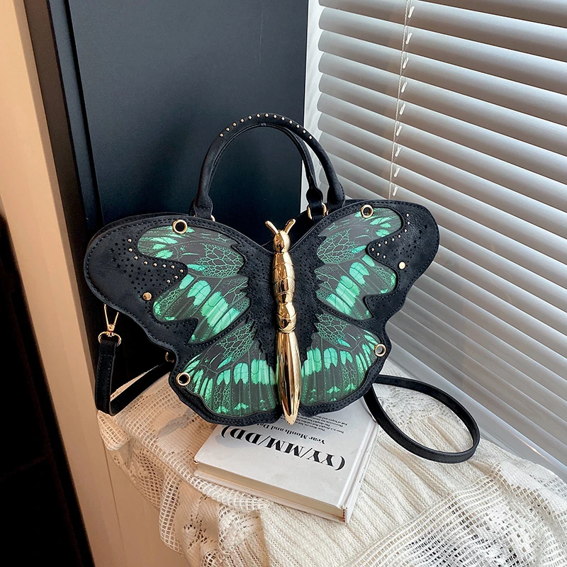 Creative 3D Butterfly Shape Handbag Women Green Pink Printed Metal Decor Adjustable Strap Party Crossbody Shoulder Bag 2026 New