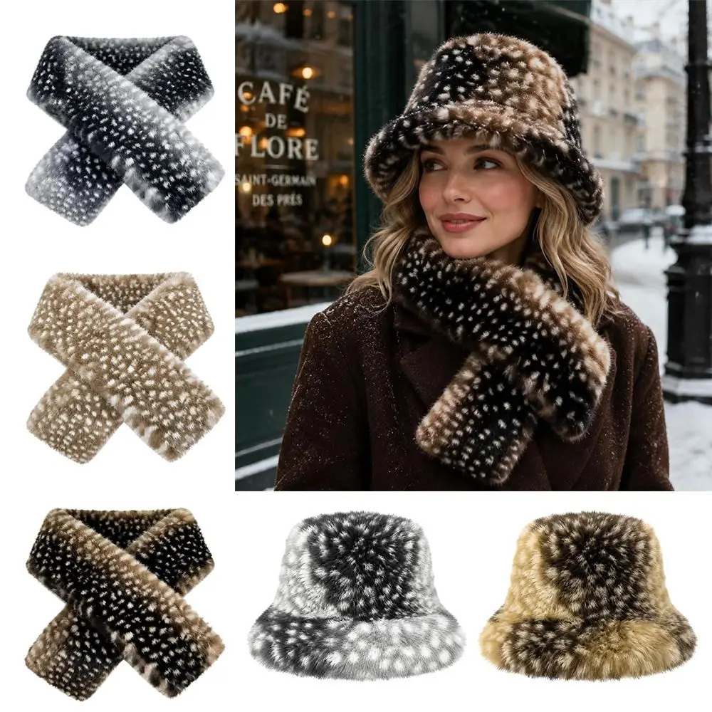 Fashion Faux Fur Winter Hat Scarf Set Thick Warm Ear Protection Winter Hat Scarf Fur Windproof Fisherman Hat Scarf Women