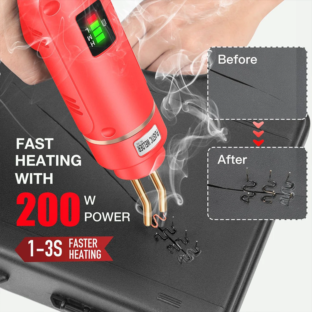 200W Cordless Plastic Welder Gun Plastic Welding Kit 400PCS Hot Stapler USB Rechargeable Bumper Repair Tools Kit Accessories