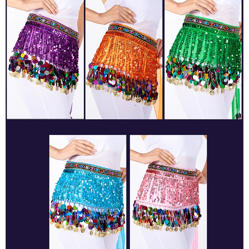 Women Belly Dance Waist Belt Adult Sexy Sequin Tassel Hip Wrap Waist Chain Rhinestones Dancewear Stage Costume