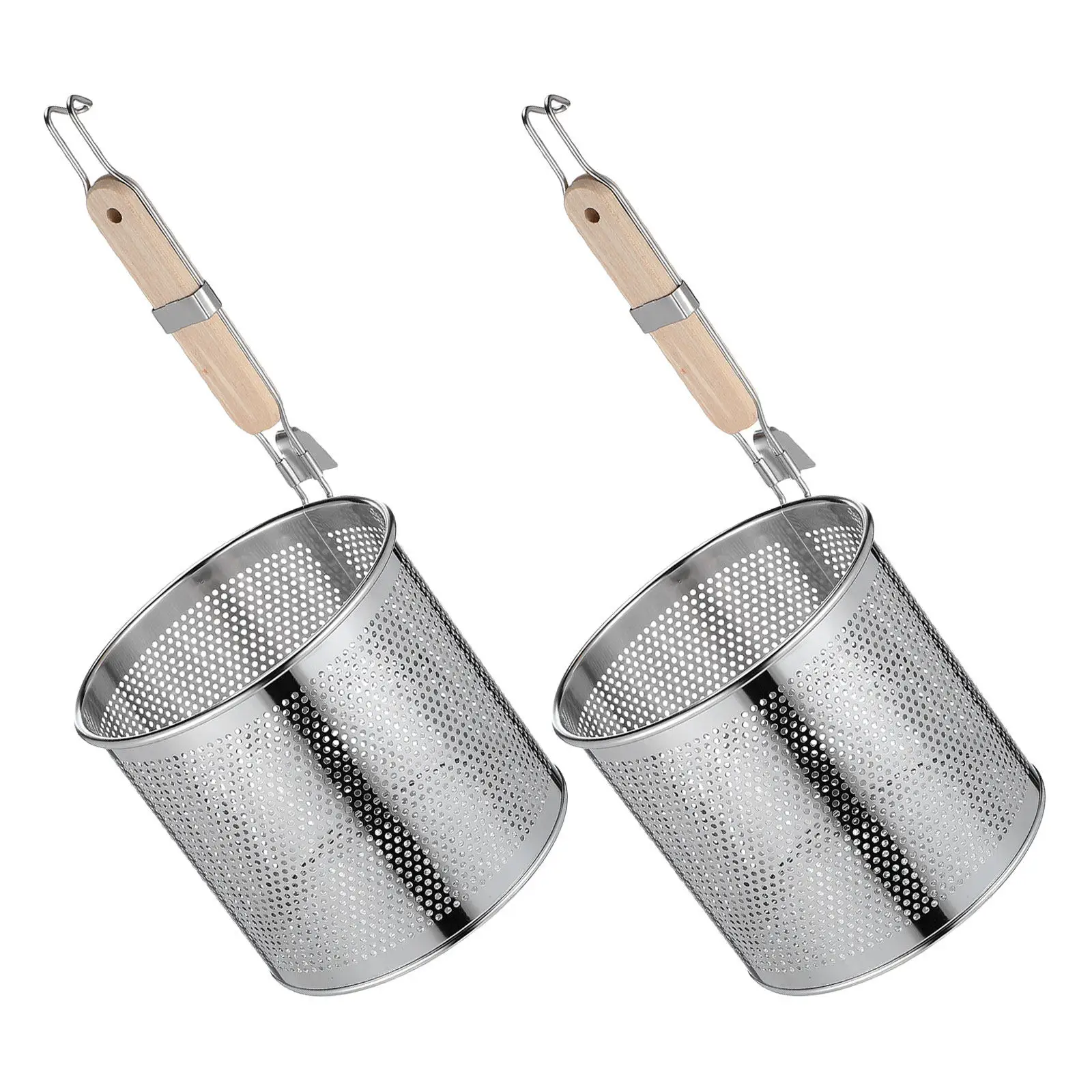 

2Pcs Stainless Steel Strainer Spoon with Wood Handle Kitchen Cooking Skimmer for Noodle Pasta Hot Pot Drain Colander Spoon