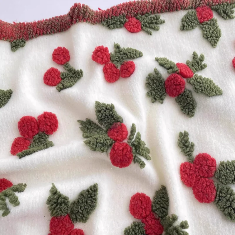 

Knitted woolen three-dimensional Christmas flower jacquard velvet fabric for coat, hoodie, plush toy pillow, blanket diy fabric