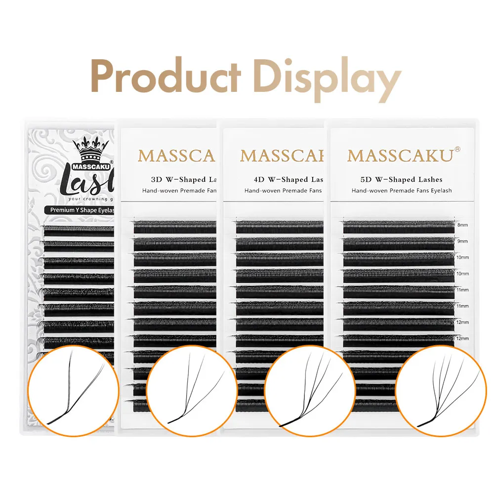 MASSCAKU L LU M Curl Wimpernverlängerung in YY/W-Form, weiche, leichte Kunstnerzfasern, 0,07 mm Dicke, 8–15 mm, natürlicher Volumenoptik – Detail 1