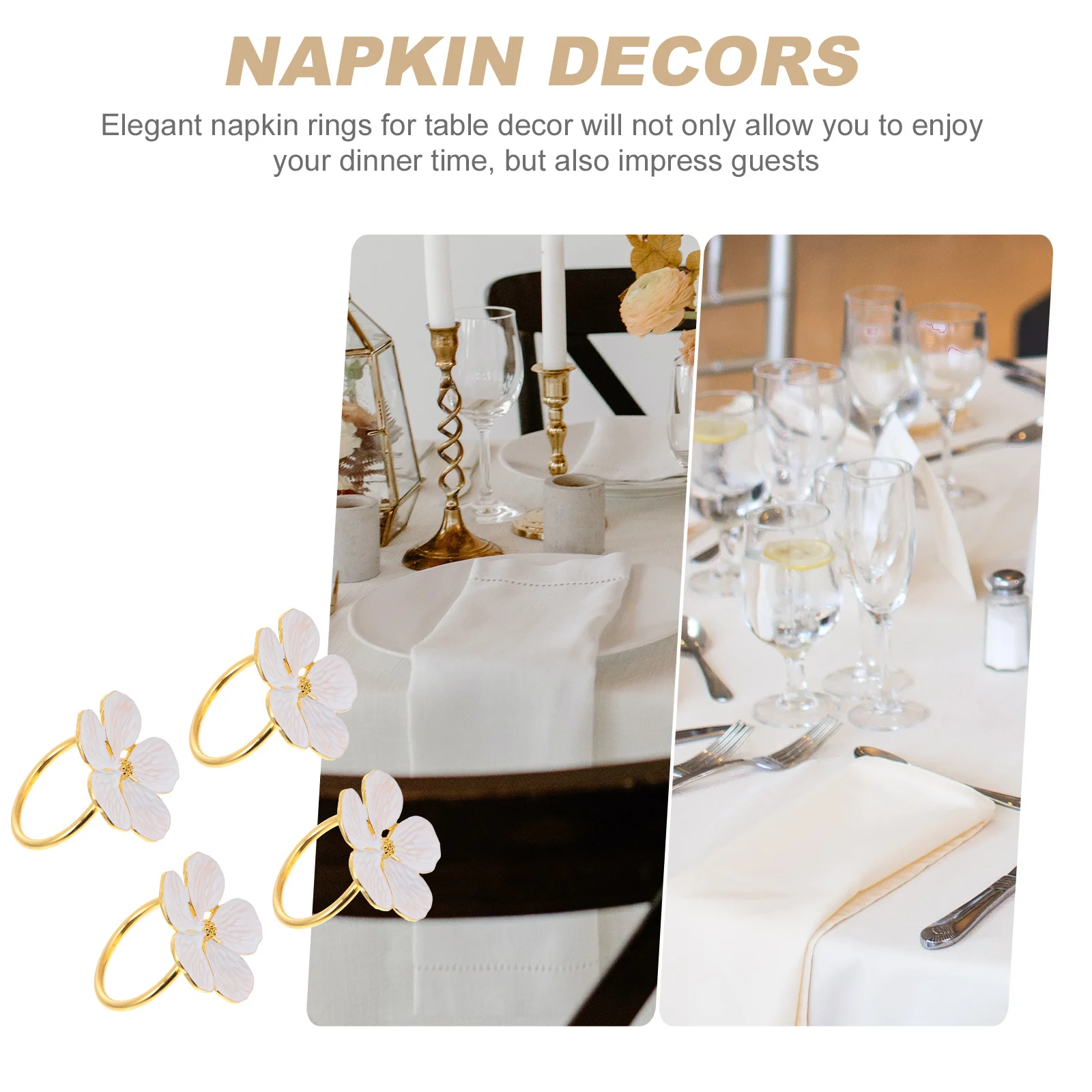 

4Pcs Napkin Rings Rose Shaped Buckles Exquisite Table Decor for Wedding Party Dinner Home Hotel Restaurant Napkin Ring Buckles