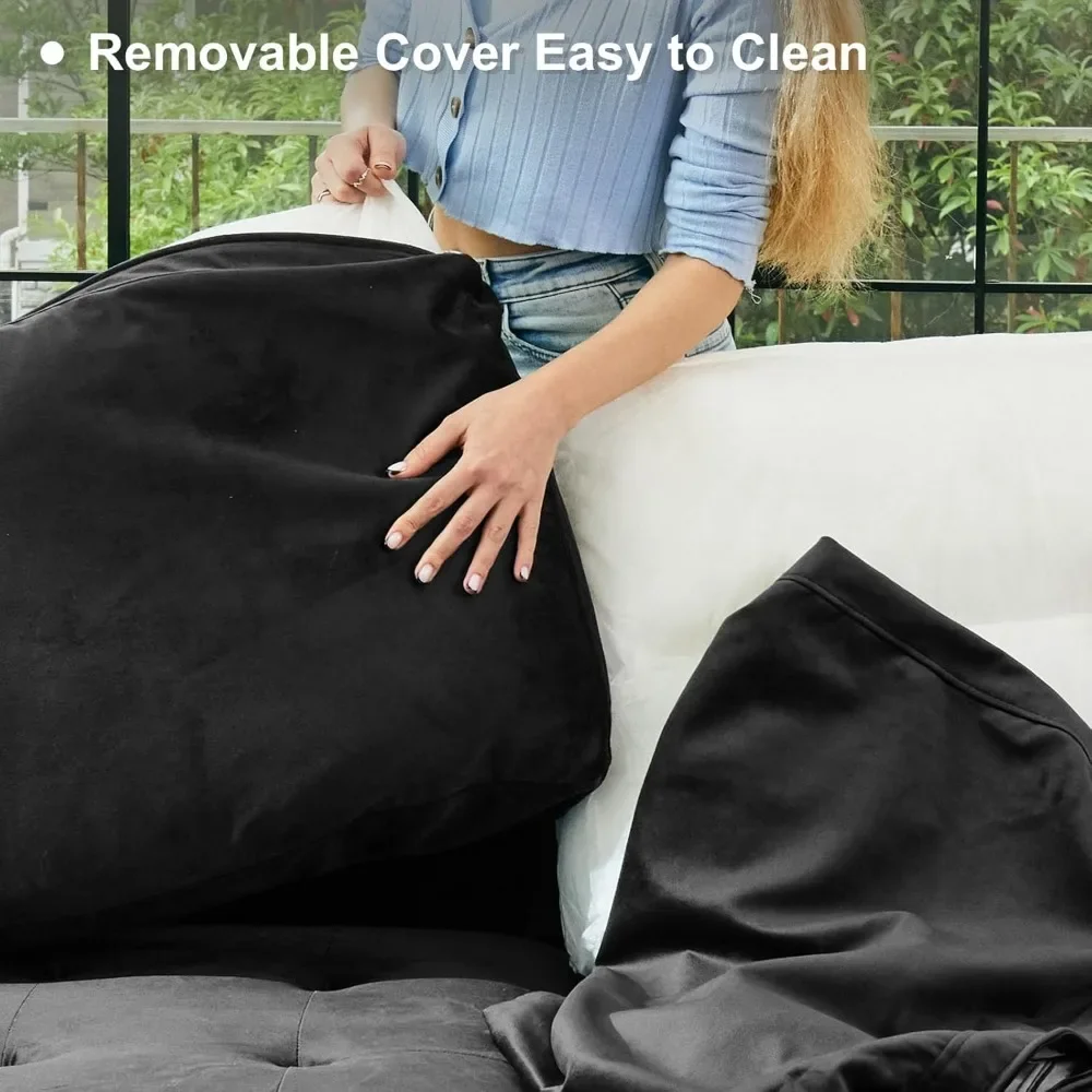 أريكة نوم مقطعية مع سرير أريكة قابل للسحب، أريكة نوم مقسمة بمقعدين، قماش مخملي، سرير أريكة