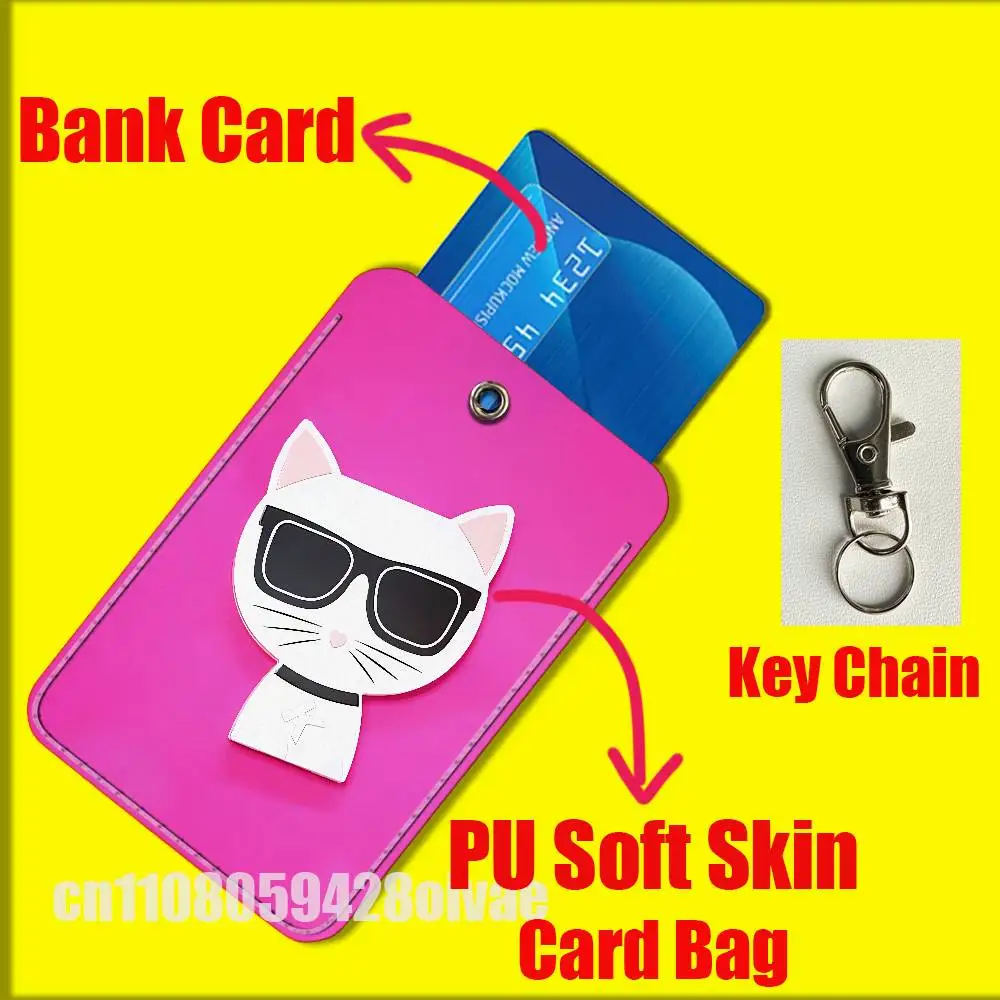 Gato dos desenhos animados engraçado moda para clipes de identificação banco de crédito metrô titular do cartão caso saco de armazenamento adorno chaveiro