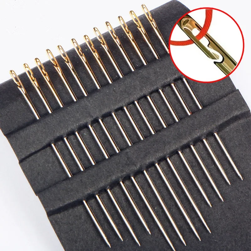 12/24/36pcs Self-threading Sewing Needle Stainless Steel Fast Automatic Threading Needle Pin DIY Punching Needle Threader