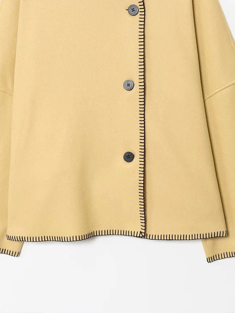 ヨーロッパスタイルの新しい女性用ファッショナブルで多用途な無地ハイネックシングルブレスト長袖コート