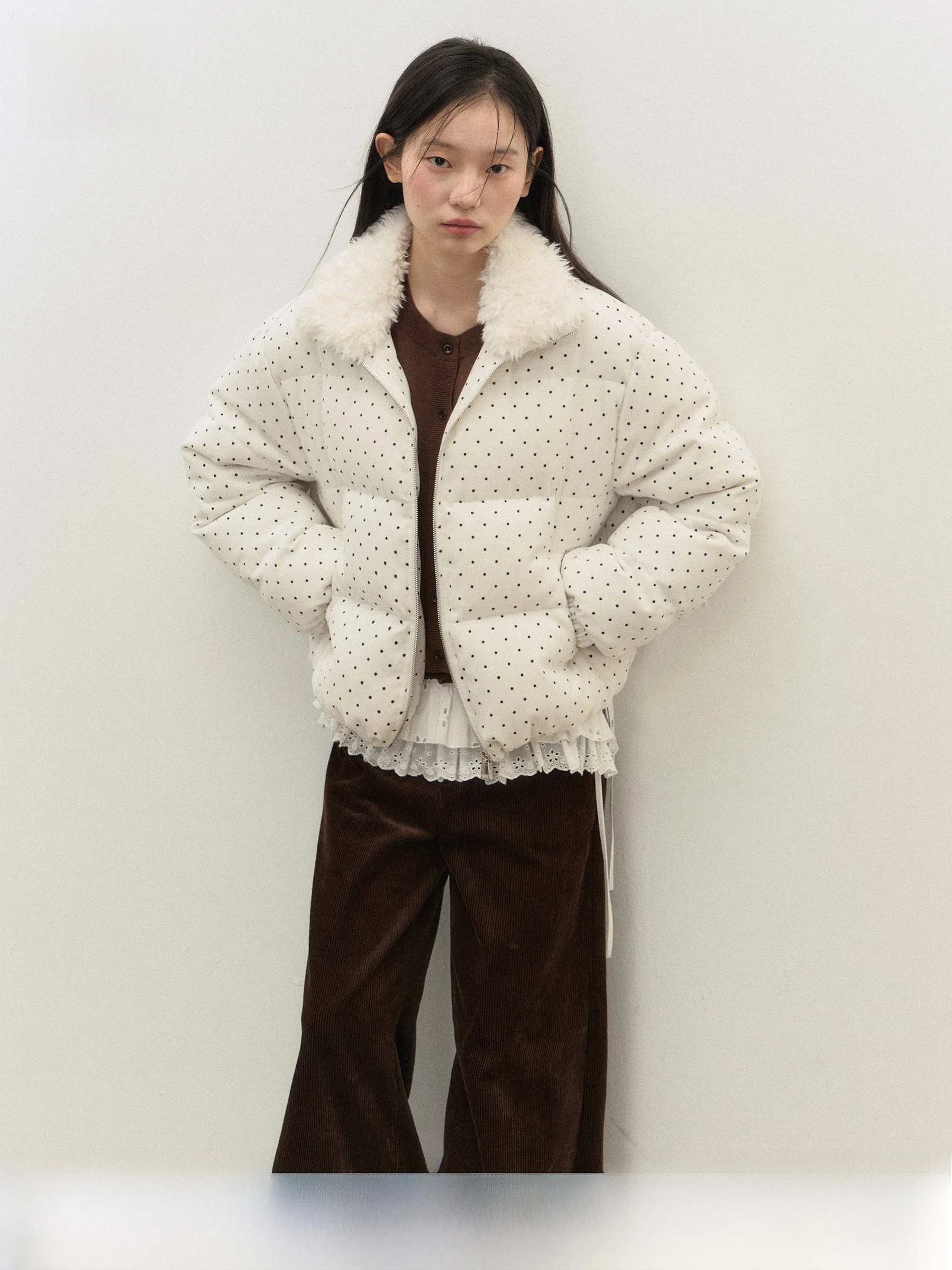 

Thiened Corduroy Polka Dot 90 White Du down Jaet Warm Outerwear FFREEDOM Casual Loose Fit Printed Polyester