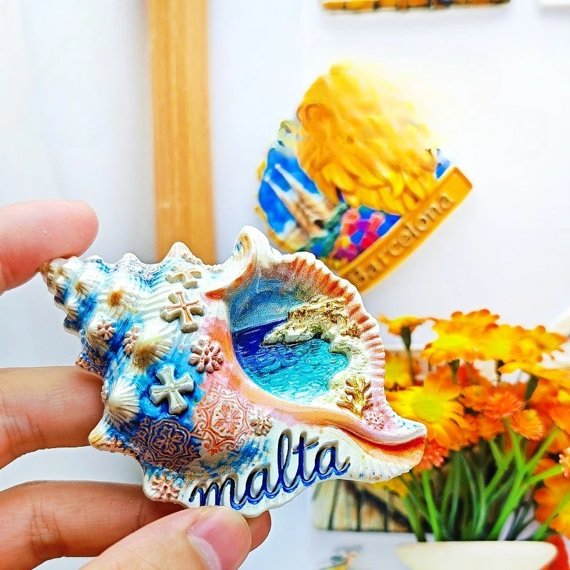 Malta Cross Shell Fridge Magnet - Ornate 3D Maritime Souvenir Unique Island Heritage Gift for Travel & Baroque Decor
