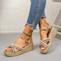 Luxury Golden Wedges Heel Sandals Women Gold Rivets Chunky Platform Sandles Woman Fashion Thick Bottom Gladiator Sandals - Image 3