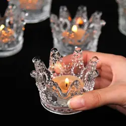 European Small Crown Glass Candle Holder Night Dining Table Candlesticks Creative Bar Home Decor