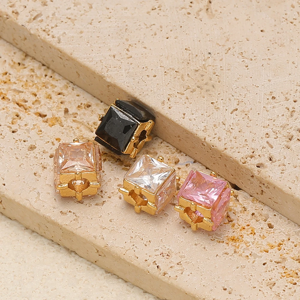 3 Stück Edelstahl-Zirkon-Würfelperlen, quadratische lose Abstandshalterperlen für DIY-Schmuck, Halsketten, Anhänger, Armbänder und Ohrringe – Detail 4