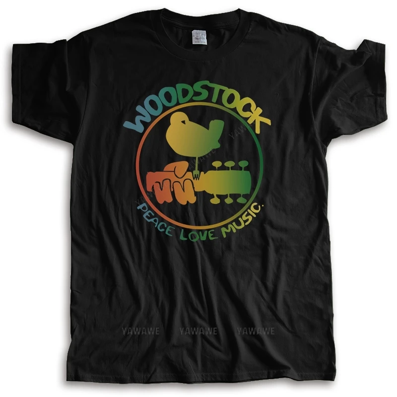 

Authentic Woodstock 3 Days Peace ' Music Colorful Logo Guitar Bird T-shirt top male brand teeshirt men summer cotton t shirt