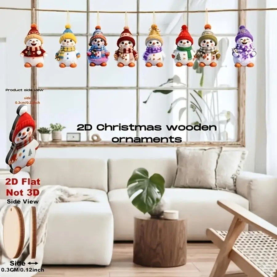1/5/10/20/50/100pcs Set of Flat 2D Wooden Snowman Ornaments, 17 Pieces, Christmas Tree Hangings, Christmas Decorations, Hanging