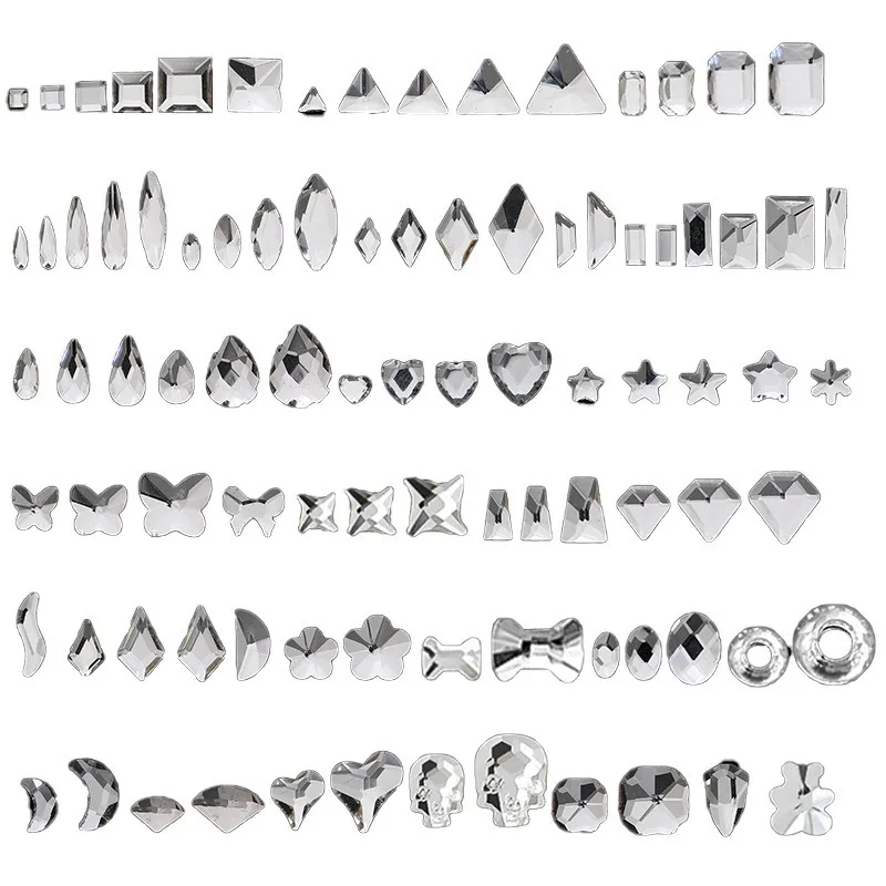 اشترِ بكميات كبيرة، ادفع رسوم شحن واحدة 50 قطعة/عبوة بأحجام مختلفة من أحجار الراين لإكسسوارات أظافر الأظافر