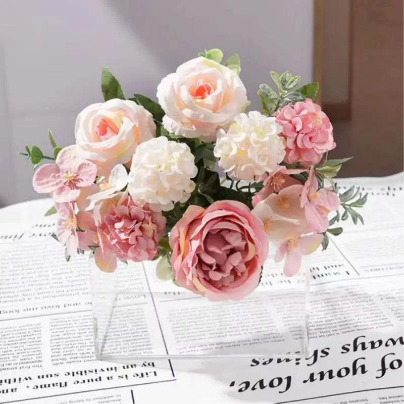 7 Heads Artificial Flowers Silk Peony Rose Hydrangea Bouquet Home Gatherings Decorations Party Wedding Bride Fake Plants