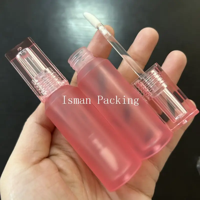 

50Pcs Round Pink Frosted Empty Lipstick Cosmetic Packaging Lipgloss Tubes Square Top Lip Gloss Tube Bottles With Brush 3ml