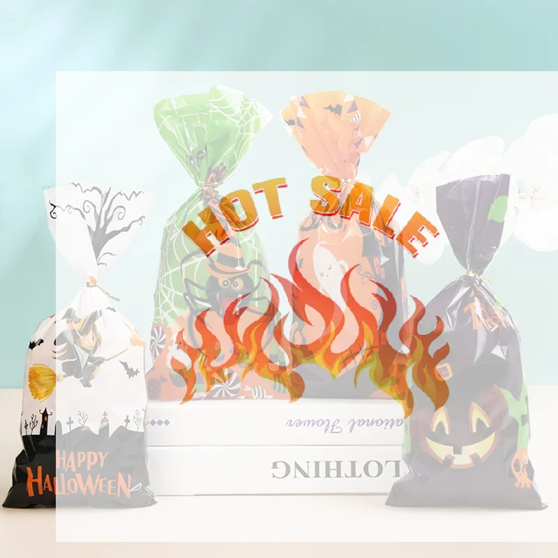 

50 шт., новый мешок для конфет на Хэллоуин, тыква, подарочные пакеты на Хэллоуин, пластиковые упаковочные пакеты для украшения вечеринки на Хэллоуин, поставки