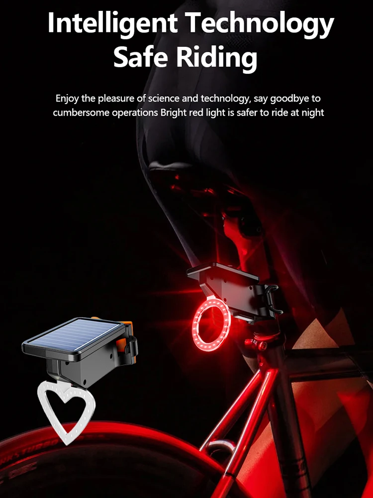 AliExpress cycle zone Smart Sensor Bicycle Tail Lamp Solar Powered Bike Rear Light Rechargeable Cycling Safety Warning Taillight for Night Riding