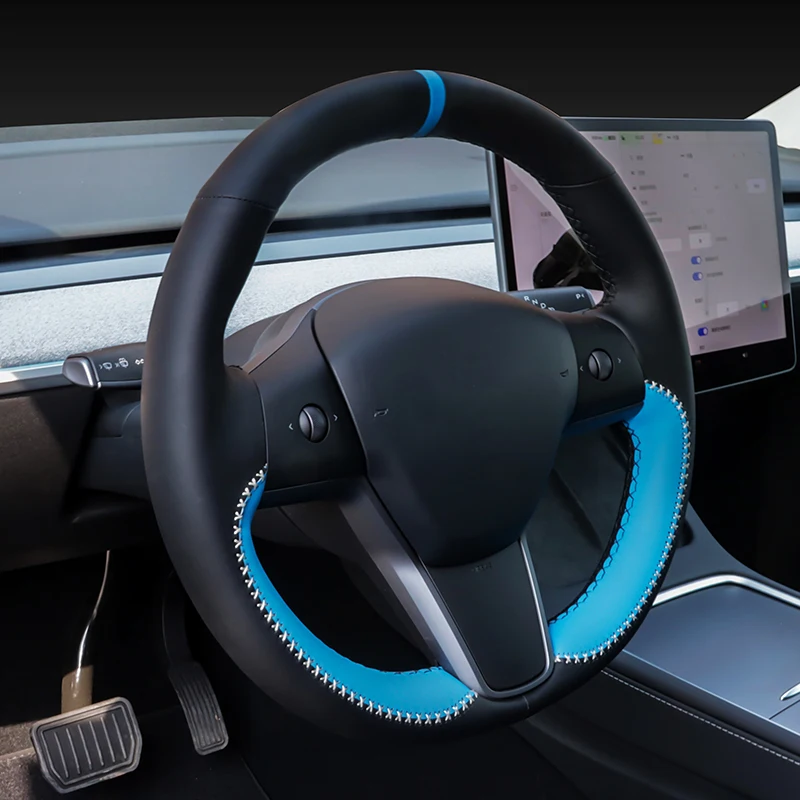 Custom New Sewing Car Braid Steering Wheel Cover for Tesla Model 3 Model Y 2020-2021 DIY Auto Interior Accessories Car-styling