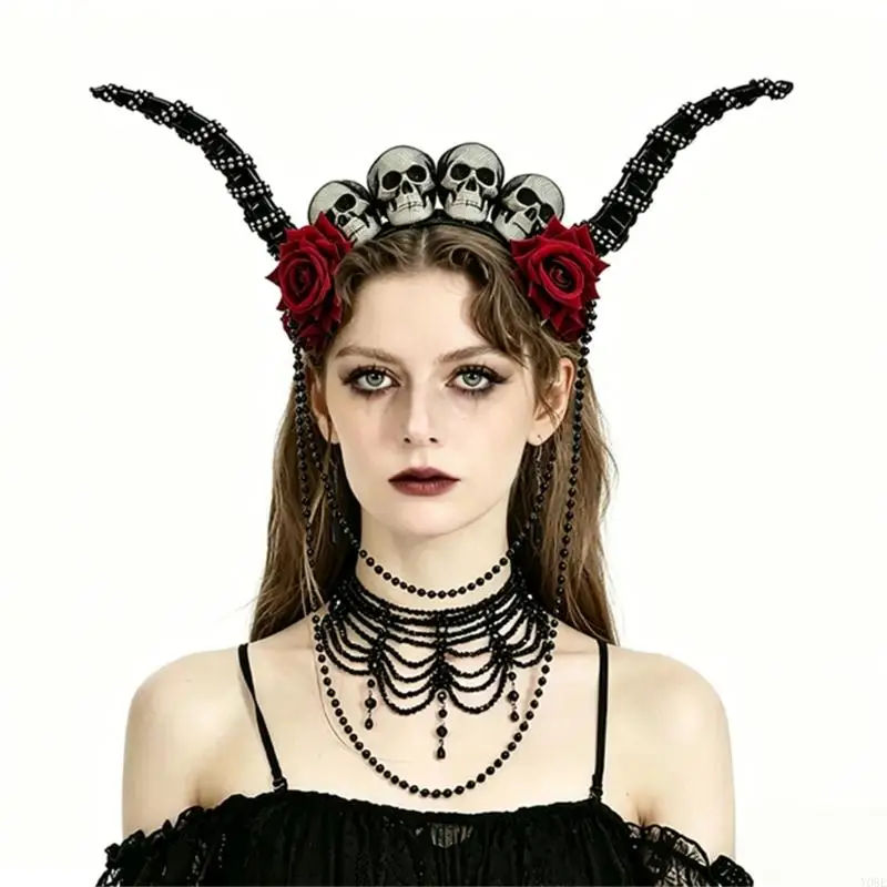 Stilvolle Punk-Stil Schädel Floral Antilope Horn Kopfschmuck Unisex Mode Haarband für Partys Konzerte Y08E – Detail 2