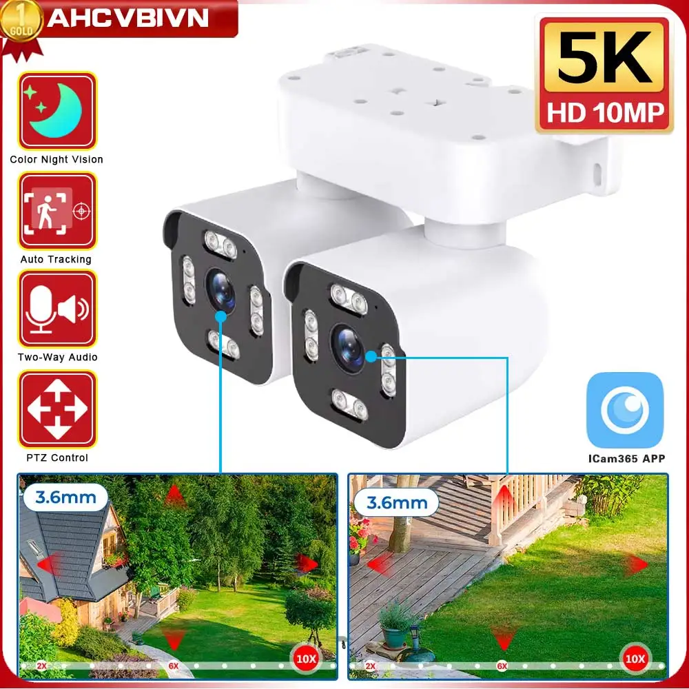 

10MP Dual Lens Dual Screen WiFi IP Camera 5MP 10X Zoom PTZ Camera Outdoor Color Night Auto Tracking CCTV Surveillance Camera