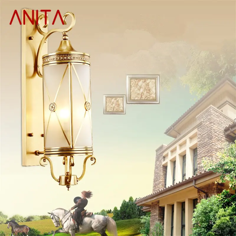 

ANITA Nordic Outdoor Brass Wall Light LED Copper Sconce Lamp Creative Design Decor for Home Courtyard Corridor Aisle