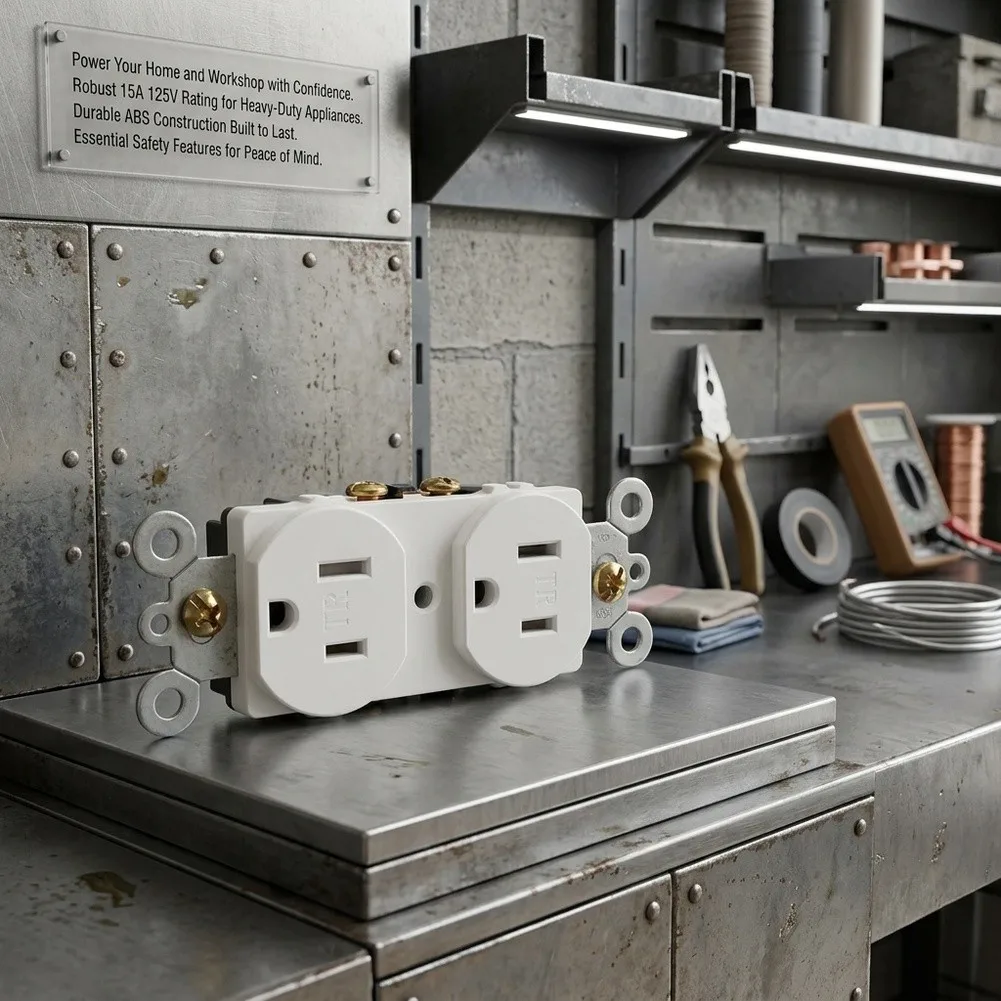 15A 125V Dual Receptacle Socket Built to US Wiring Standards and Supporting Panel Mount Installation in Dry Locations