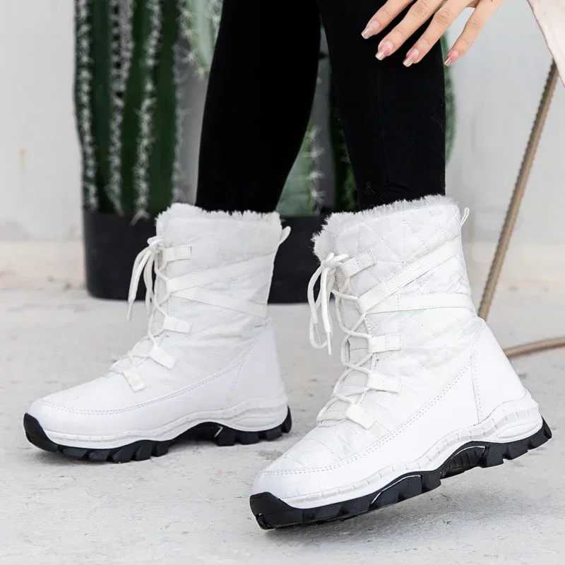 Winter Dameslaarzen Plateauzolen Houden Warme Midkalf Snowboots Dames Veters Comfortabele Kwaliteit Waterdichte Chaussures Femme