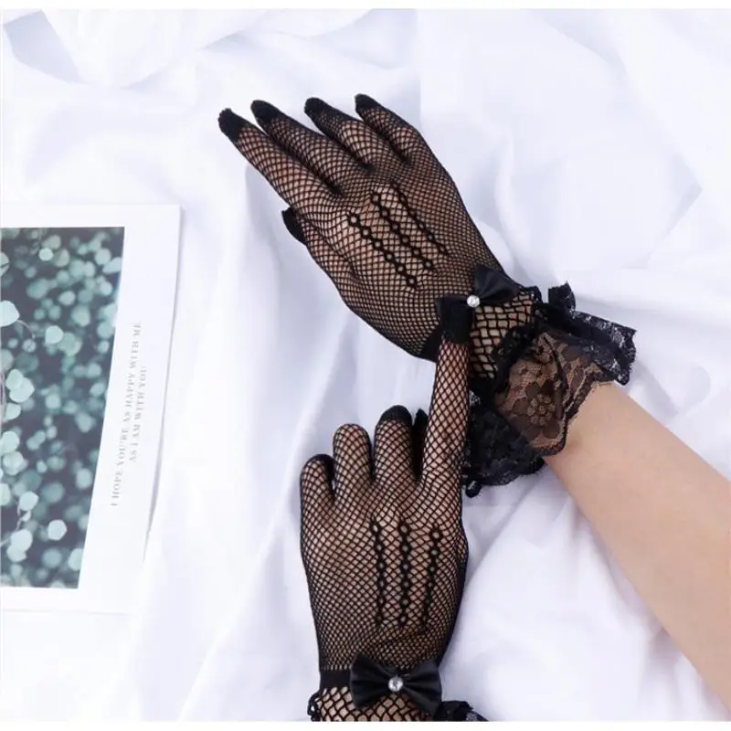   Spitze Mode Handschuhe Hand Cosplay Handschuhe Lolita Sommer Uv-beständig Fahren Handschuhe JK Mesh Fishnet Handschuhe Spitze Volle Finger mädchen