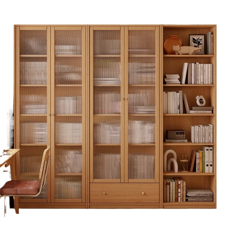 

Solid wood combination bookcase, bookcase dust-proof glass door whole wall cabinet, study floor-to-ceiling wall storage cabinet