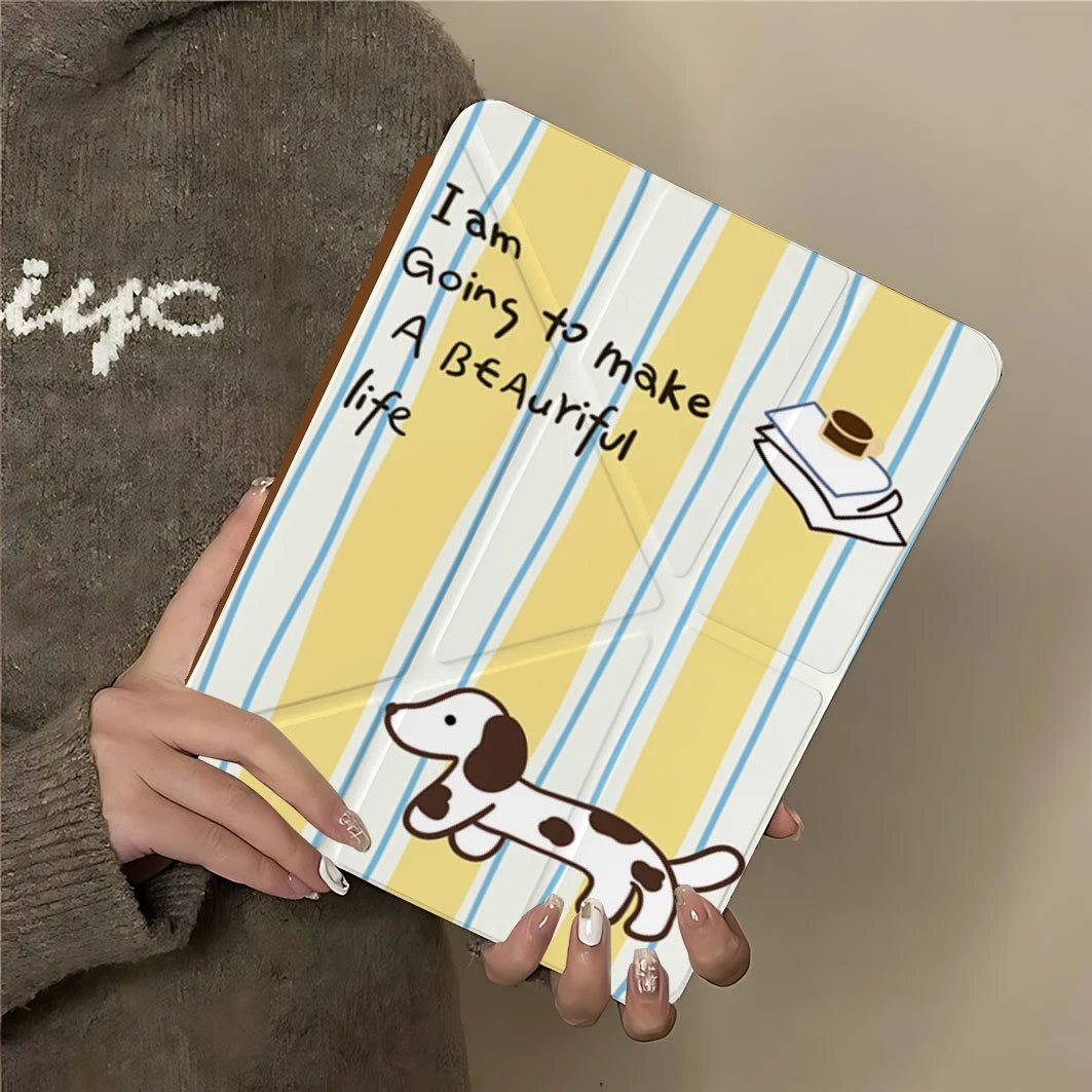 Cute Puppy Letter Stripes Y2K Y-Fold Tablet Case For iPad Pro 11 12.9 13 A16 M2 M4 M3 M5 5/6/7/8/9/10/11th Mini Air 3 4 5 Cover