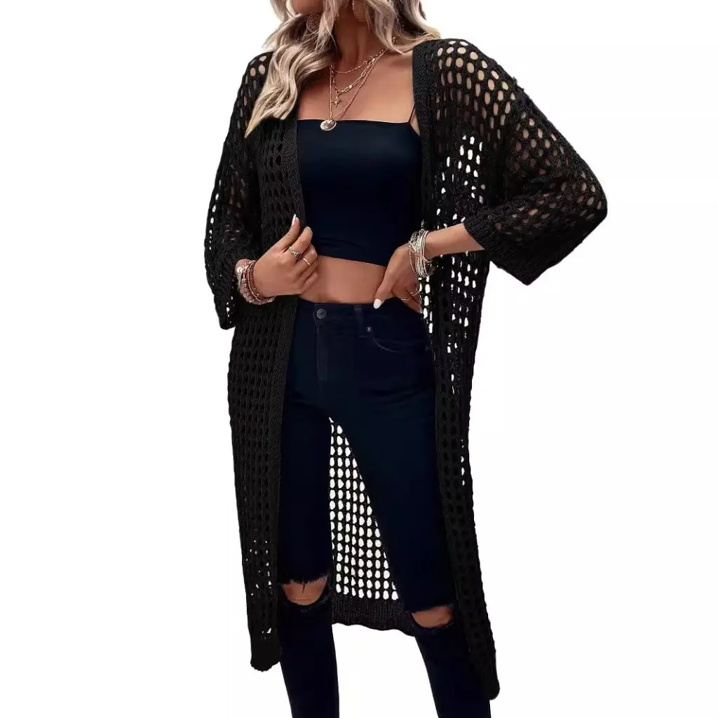 

Summer Women's Knitted Long Cardigan Hollow Jacket Sunscreen Top for Europe And America